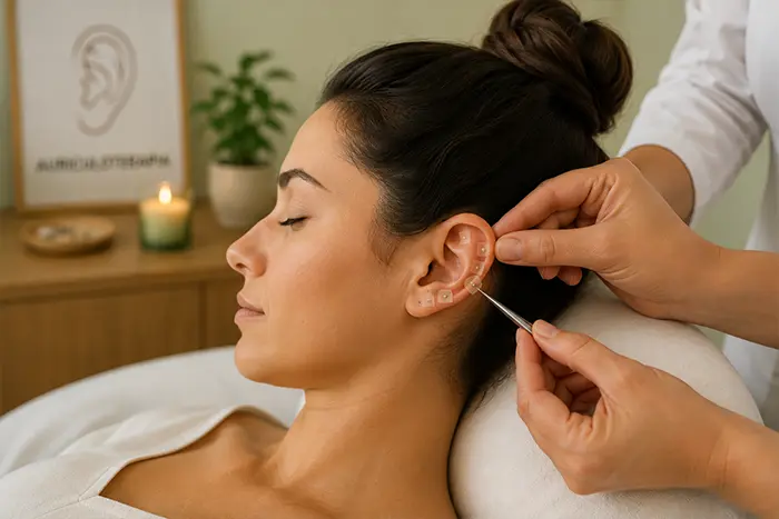 Aplicação de auriculoterapia